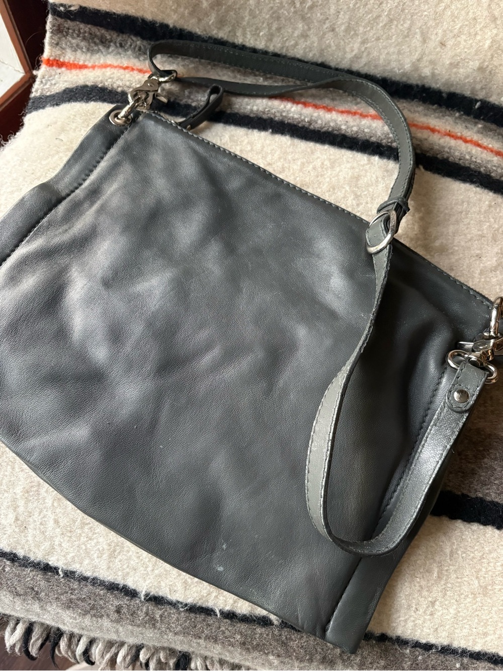 Minimalist Grey Flat Leather Adjustable Crossbody